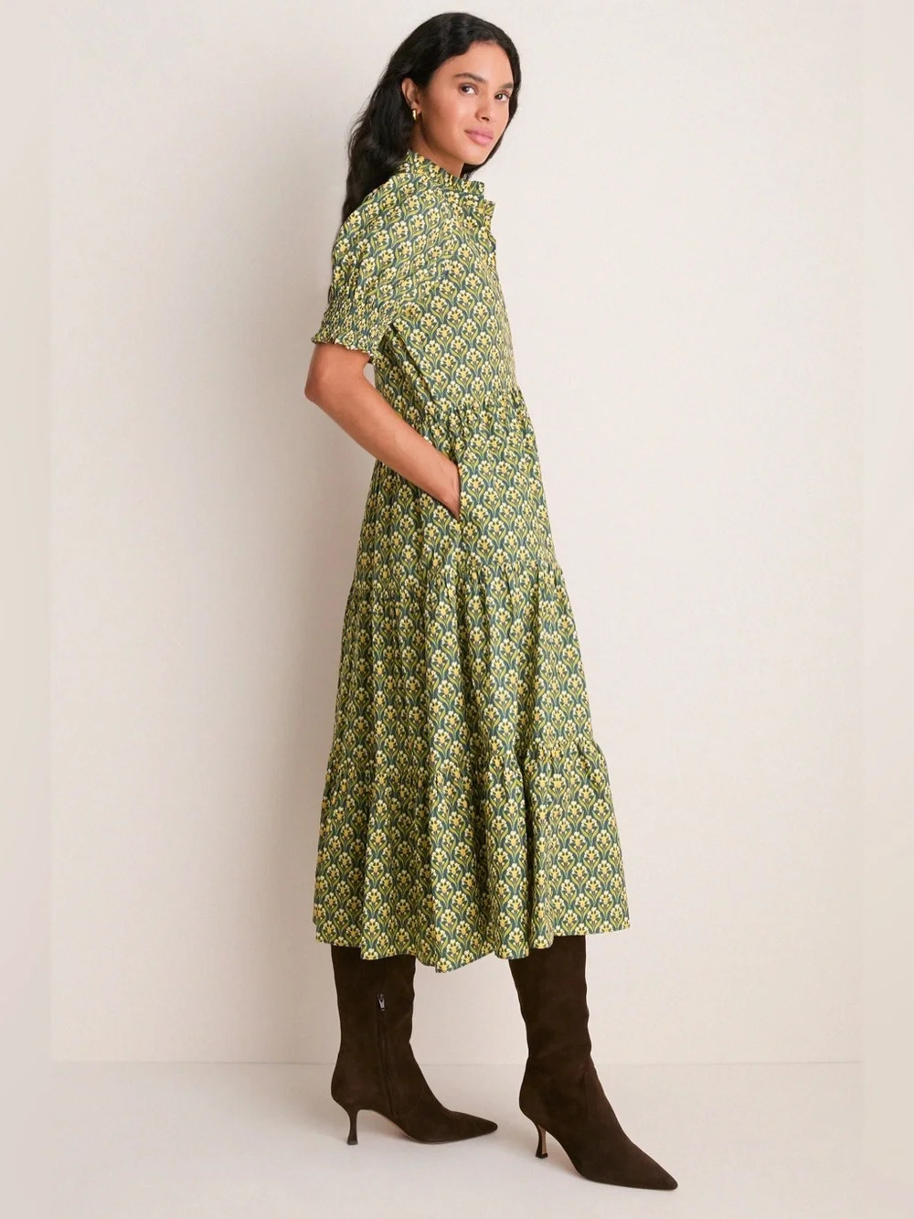 Hyacinth House Forrest Green Bennett Maxi Dress Women's Peasant Tiered
